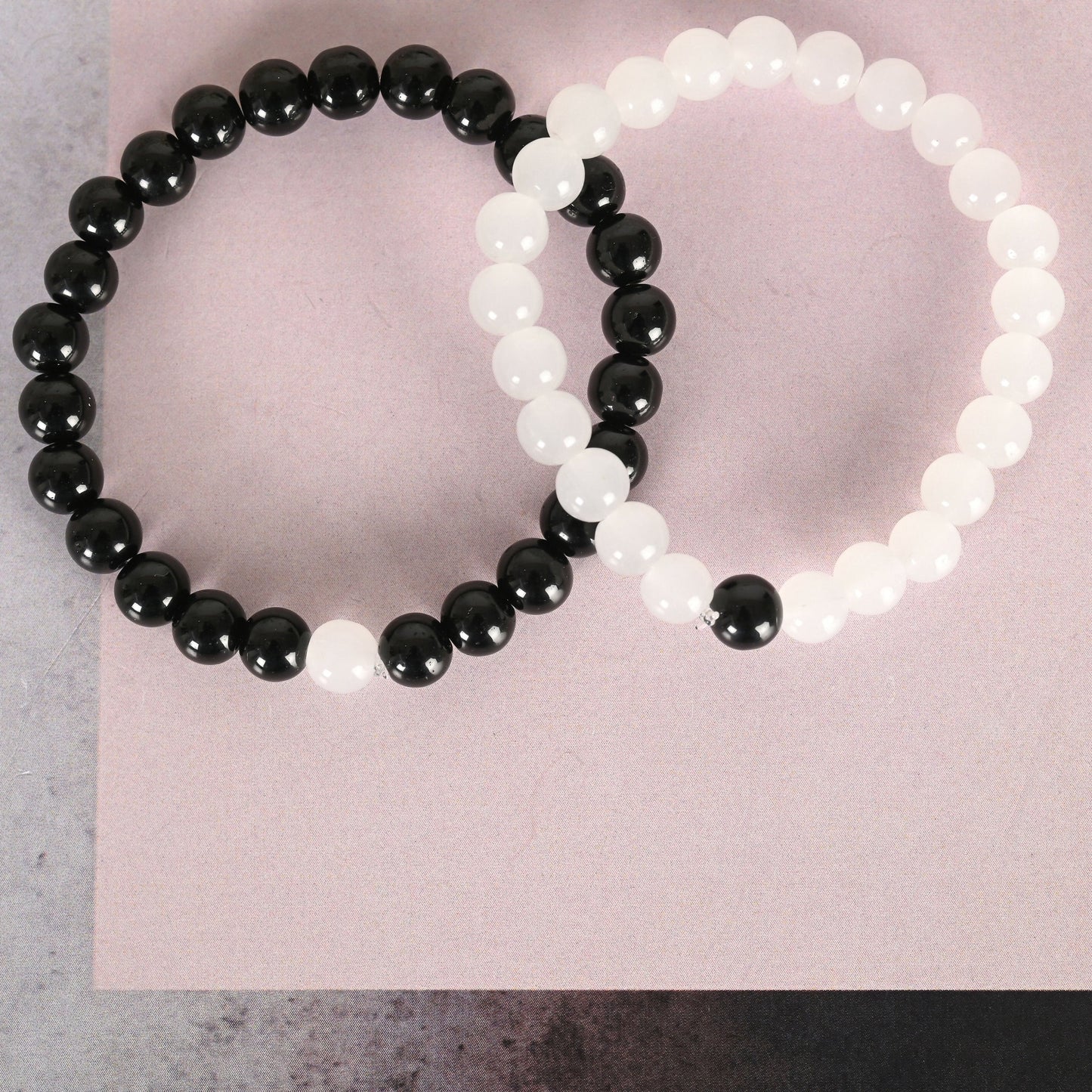 NVR Men & Women White & Black Marbel Crystal Elasticated Bracelet - NR Retail-NVR