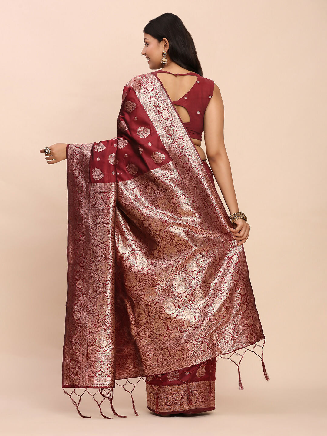 Astita Banarasi Silk Maroon Saree | Swadesiicart