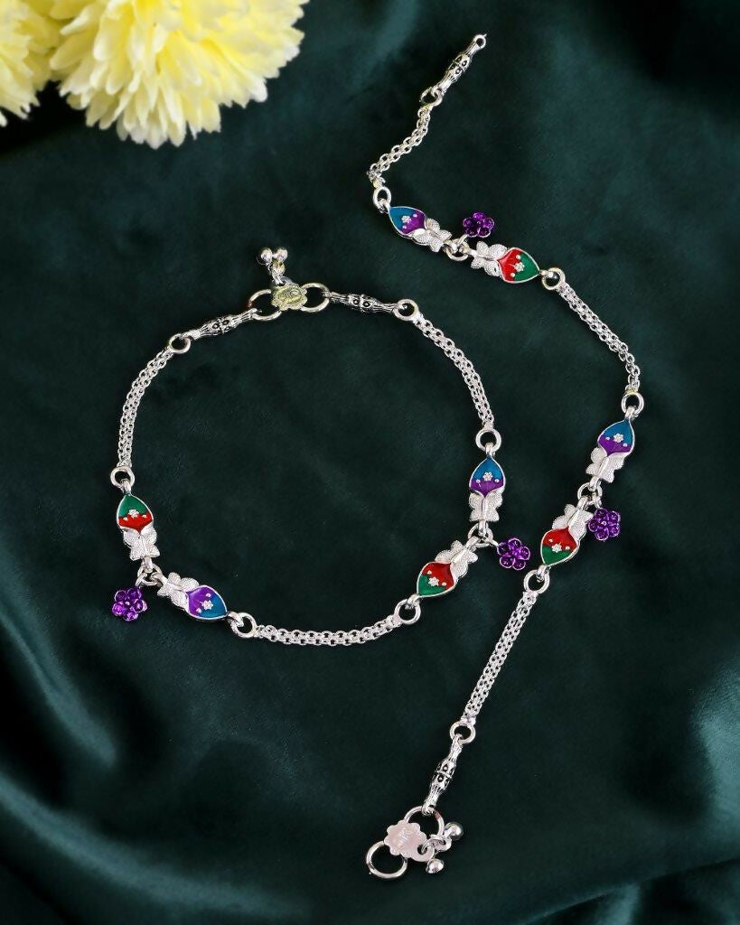 VOJ Set of 2 Mutli Color Meenakari Anklet - Swadesiicart