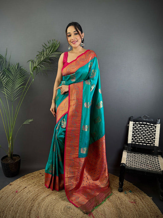 Joban Fashion Maroon Peacock Banarasi Silk Sarees | Swadesiicart