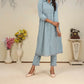 Jyoti Fashion Women's Sky Blue Rinkal Cotton Plain with Side Pocket Kurtis & Sets | Swadesiicart