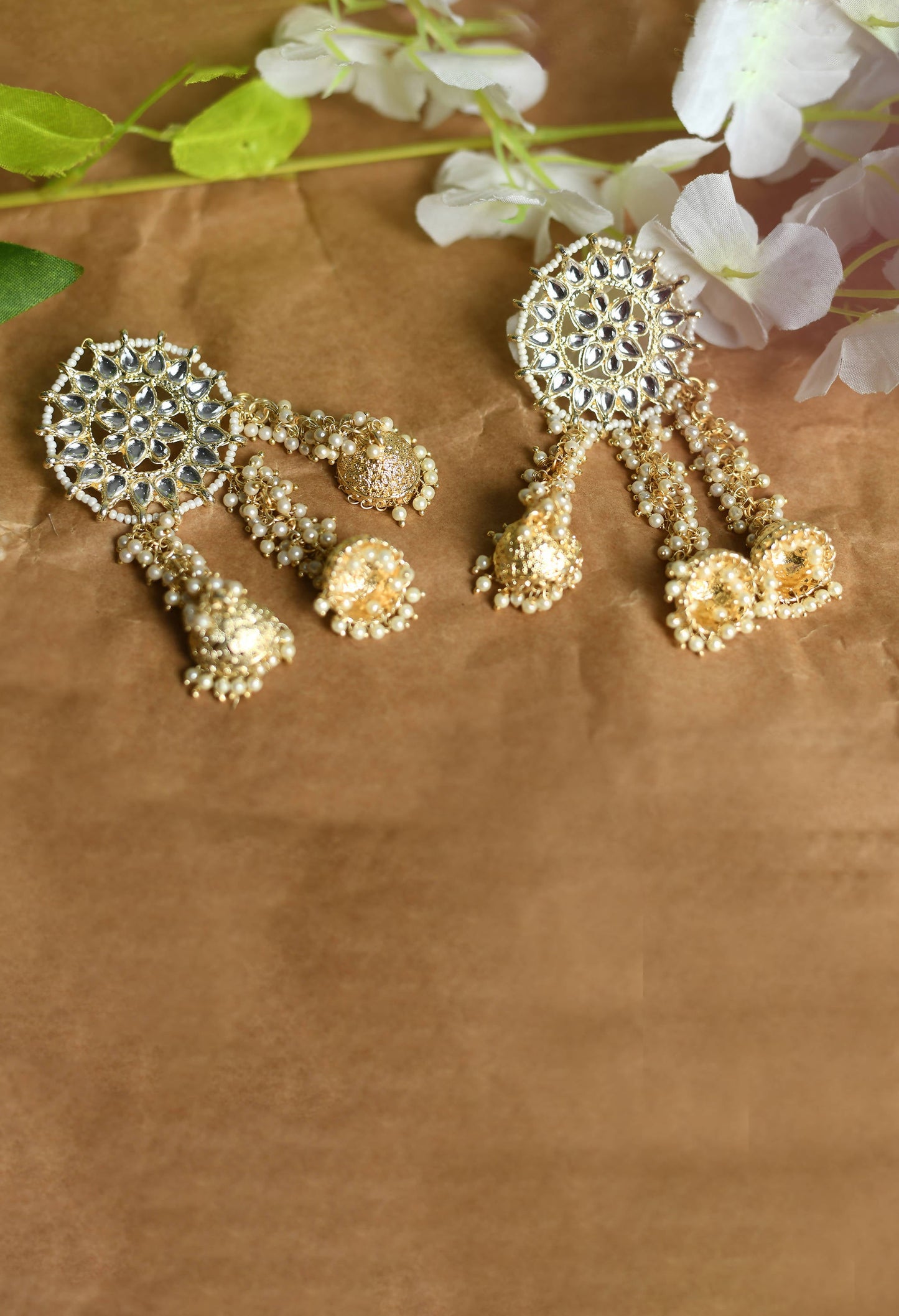 Mominos Fashion Johar Kamal Golden Plated Earrings With Kundan & Pearls - Swadesiicart