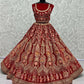 Jyoti Fashion Women's Red Velvet Multi Thread Embroidered with Zircon Diamond Work Wedding Lehenga Choli | Swadesiicart