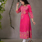 Juniper Women's Pink Thread Embroidered Liva Rayon Kurta With Sequins & Beads - Swadesiicart
