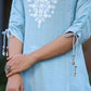 Juniper Women's Blue Sheer Sucker Embroidered Straight Kurta | Swadesiicart
