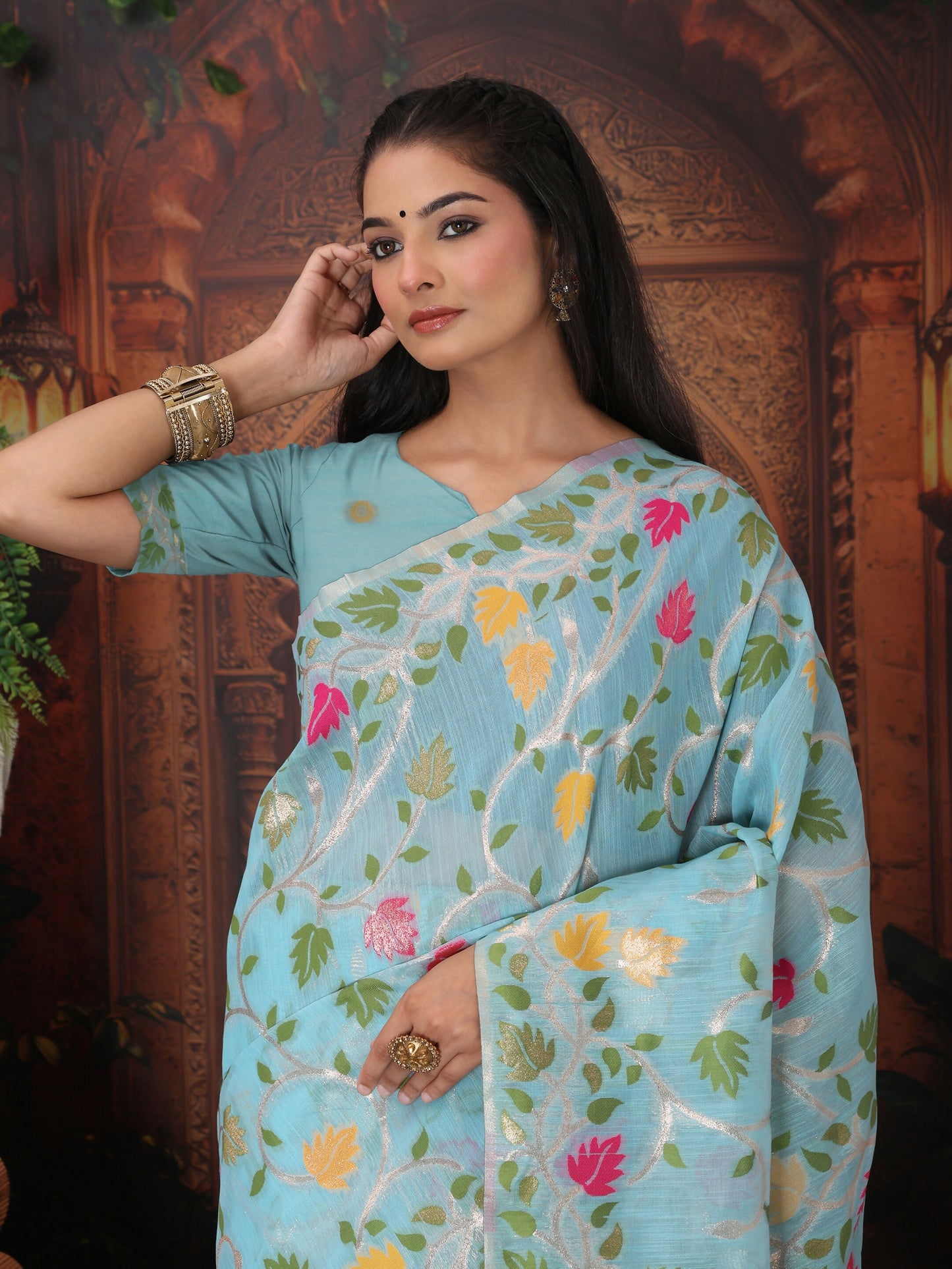 Shree Shyam Fashion Linen Cotton Sky Blue Saree
