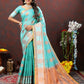 Lorenvalley Fashion Skyblue Cotton with Woven Design Zari Weaving Saree - Swadesiicart