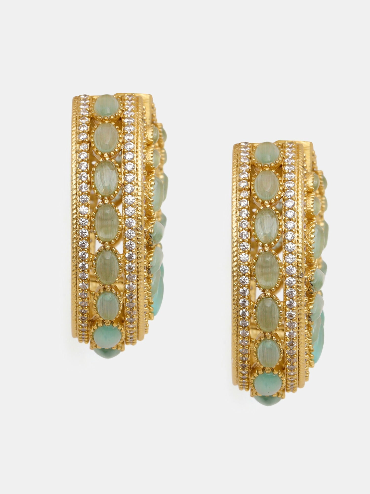 Ruby Raang Gold Polished Green Round Kundan Loops | Swadesiicart