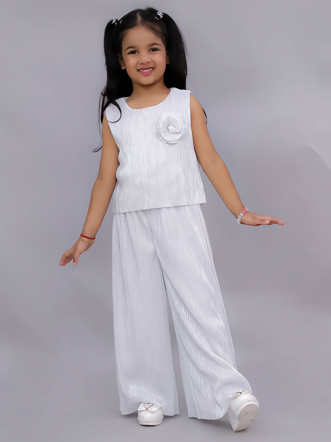 Lil Drama Glam Up Girls White Party Top and Pant Set | Swadesiicart