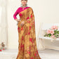 Brown Georgette Floral Printed Saree With Unstitched Blouse Piece - Jyoti
