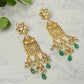 Long Kundan Earrings with Green Stone- Ruby Raang | Swadesiicart