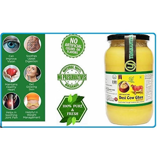 Yugmantra Organic Foods Pure A2 Natural Desi Cow Ghee Sahiwal | Handmade Desi Ghee | Grassfed, Golden, Grainy, Natural Fresh | Swadesiicart