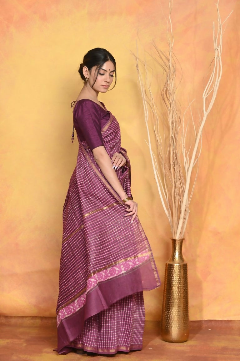 Very Much Indian Chanderi Natural Dye Handblock Printed Saree - Mauve | Swadesiicart