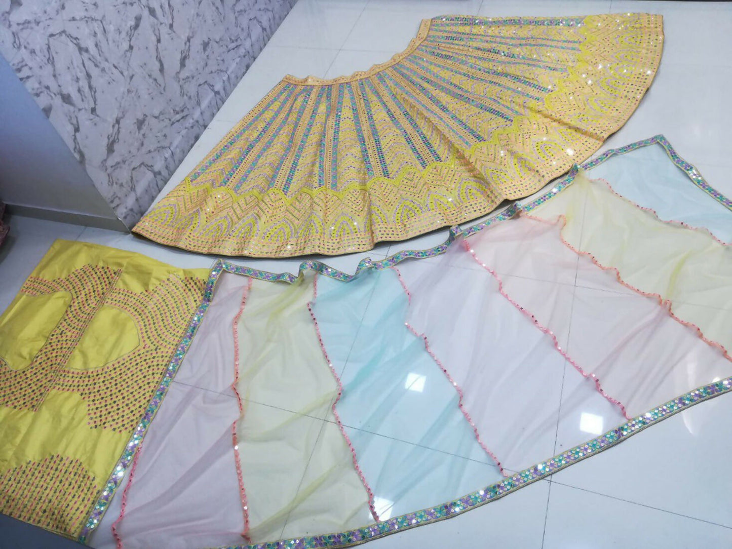 Jyoti Fashion Yellow Thread Embroidered Heavy Dola Silk Designer Lehenga Choli with Dupatta | Swadesiicart