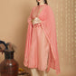 Jyoti Fashion Women's Peach Chanderi Silk Elegant Jardoshi Semi Kurta with Trouser & Dupatta | Swadesiicart