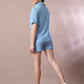 Myshka Women's Blue Solid Shirt Collar Party Shirt With Shorts Co-ord set - Swadesiicart