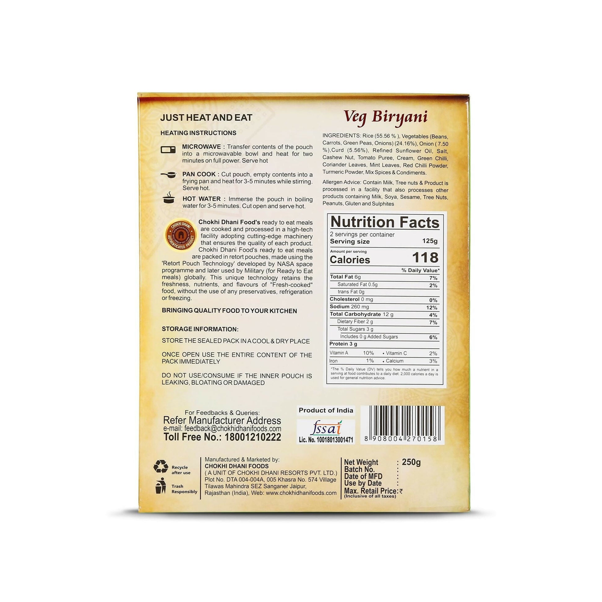 Chokhi Dhani Veg Biryani Instant Premix - Swadesiicart