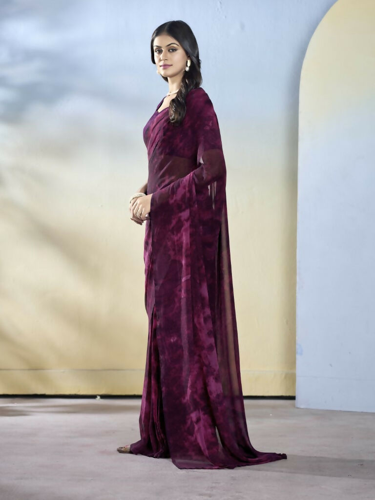 Wine Georgette Designer Printed Ready to Wear Saree - Samyana | Swadesiicart