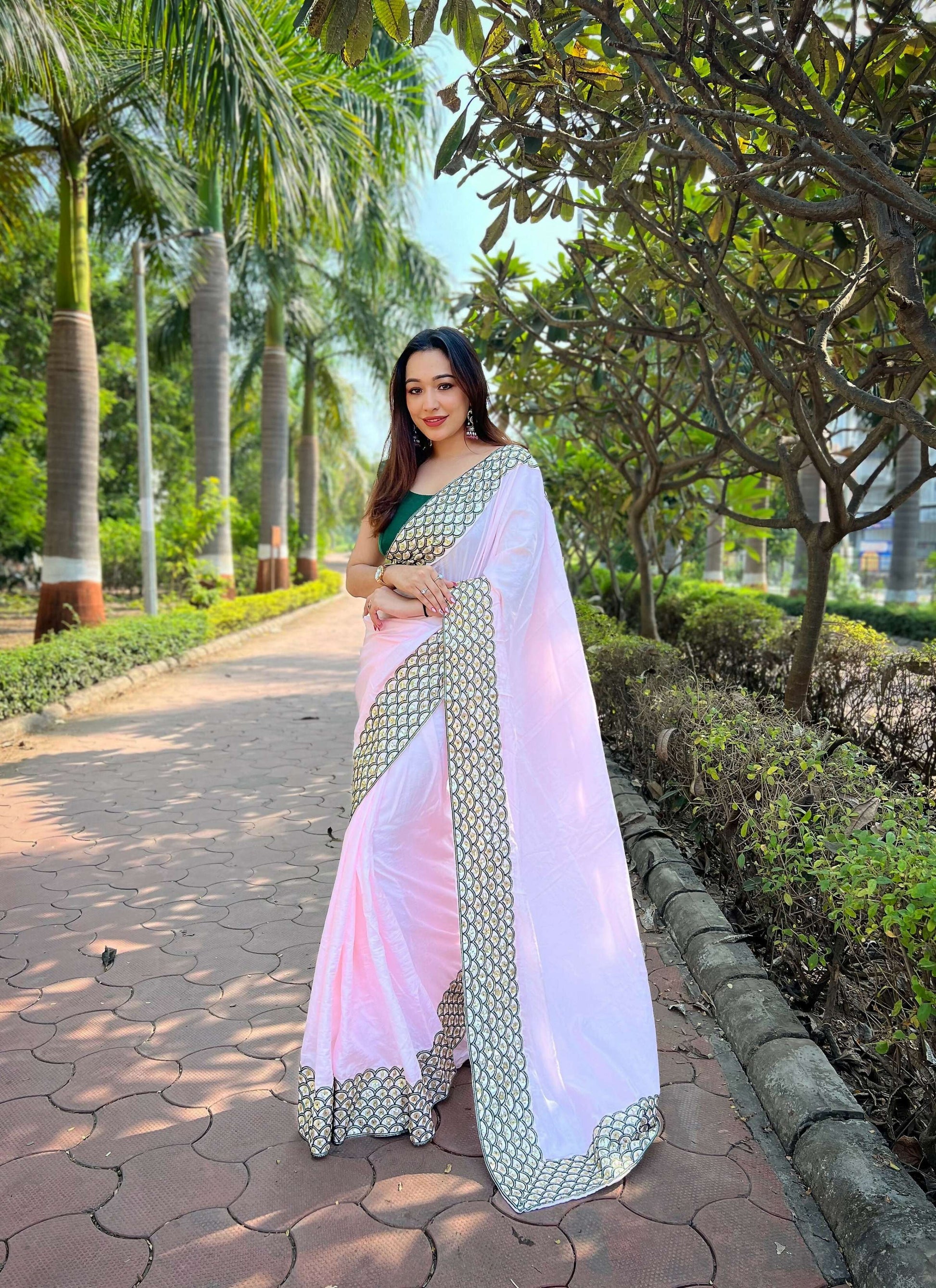 Vamsee Kajol Baby Pink Sana Silk Saree - Swadesiicart