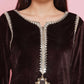 Women Republic Brown Velvet Embellished Co-Ord Set - Swadesiicart