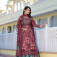 Partywear Designer Maroon Dola Silk Anarkali suit with Dupatta - Suzen - Swadesiicart