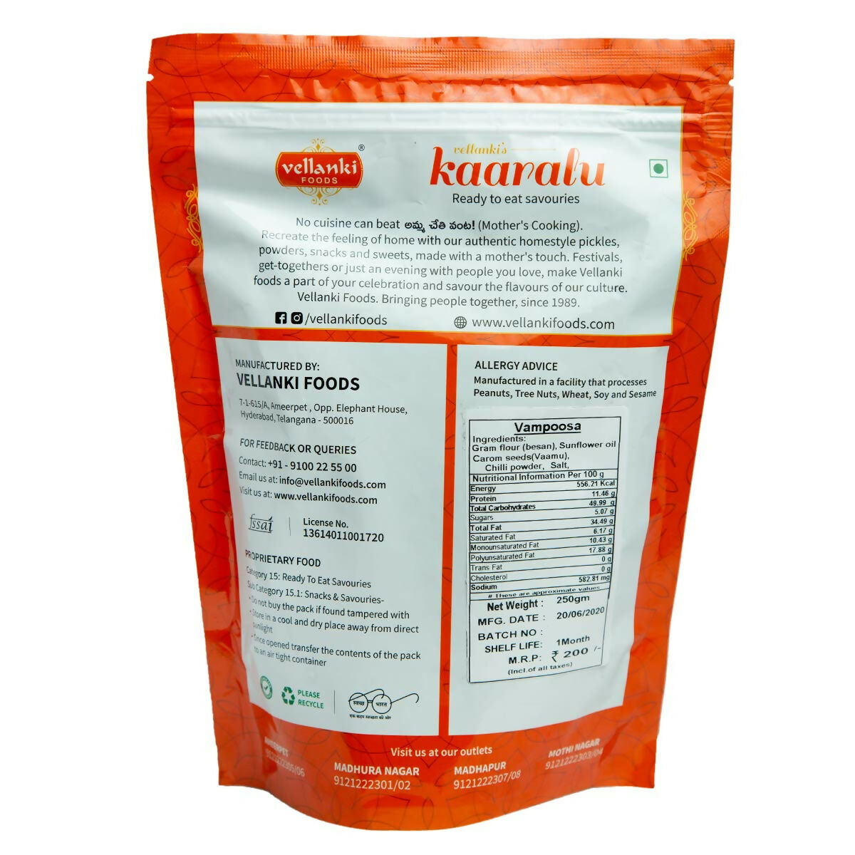 Vellanki Foods Namkeen Combo Pack (250g Each) - Muruku, Chegodi, Vampoosa, Mixture - Swadesiicart