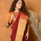 Very Much Indian Handloom Pure Cotton Linen Saree With Golden Border - Dark Maroon | Swadesiicart