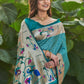 Vishnu Weaves Women's Firozi Paithani Silk Minakari Zari Woven Saree with Unstitched Blouse - Swadesiicart