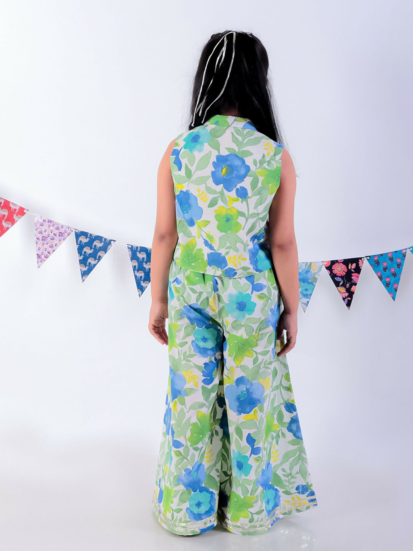 Lil Drama Jaipur Print Stylish Top with Pant Co-ordinate Set for Girls - Green - Swadesiicart