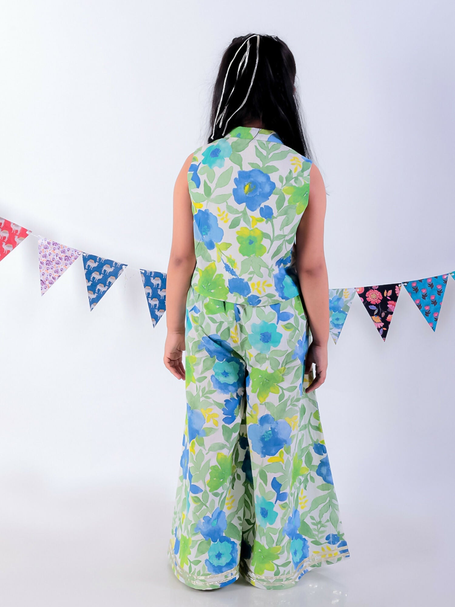 Lil Drama Jaipur Print Stylish Top with Pant Co-ordinate Set for Girls - Green - Swadesiicart