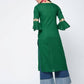 Aniyah Cotton Criss Cross Bell Sleeves Straight Thick Green Kurta (AN-101K) - Swadesiicart