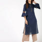 Aniyah Cotton Criss Cross Bell Sleeves Navy Blue Straight Kurta (AN-145K) - Swadesiicart