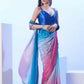 Blue Chinon Solid Designer & Lace Work Saree - Samaa