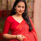 Red Silk Blend Ajrak Saree with Unstitched Blouse - Hiral Fashion | Swadesiicart