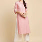 Anubhutee Peach-Coloured & White Khari Printed Straight Kurta - Swadesiicart