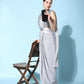 Grey Imported Crush Lycra Texture Pattern Ready to Wear Saree with stitched Blouse - Nirvana | Swadesiicart