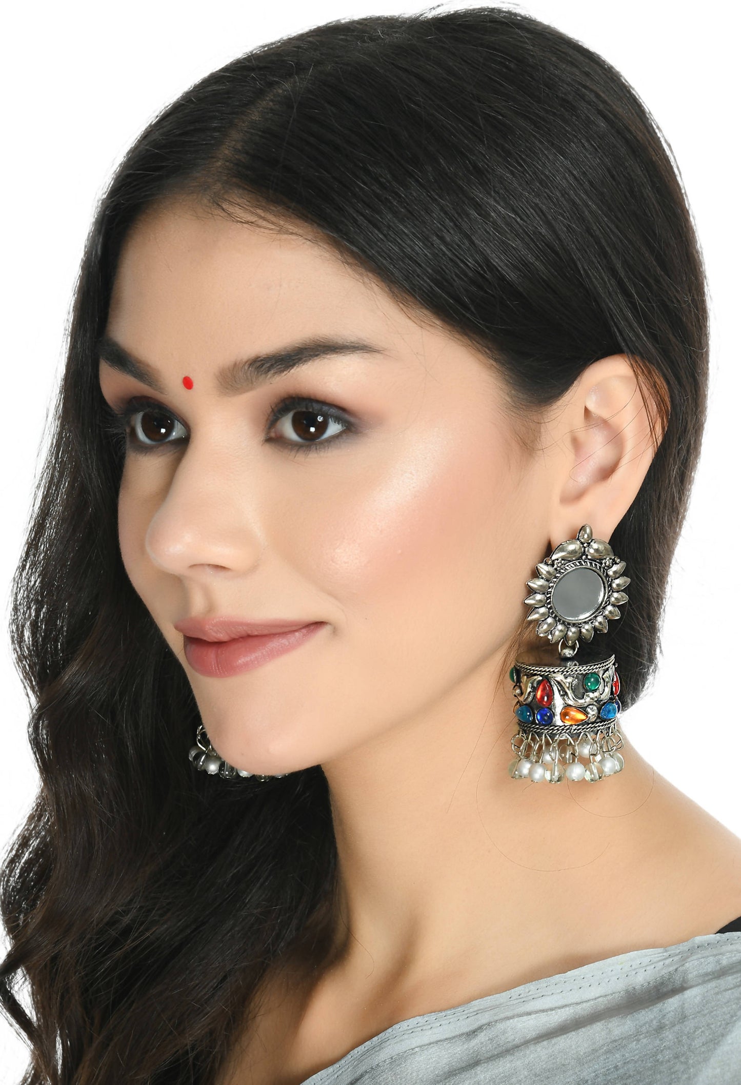 Mominos Fashion Johar Kamal Women Multi Kundan Oxidised Jhumkas - Mominos Fashion