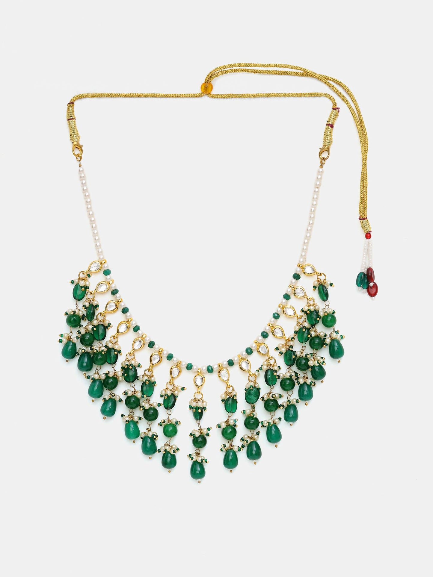 Ruby Raang Green Kundan And Emerald Collar Necklace | Swadesiicart