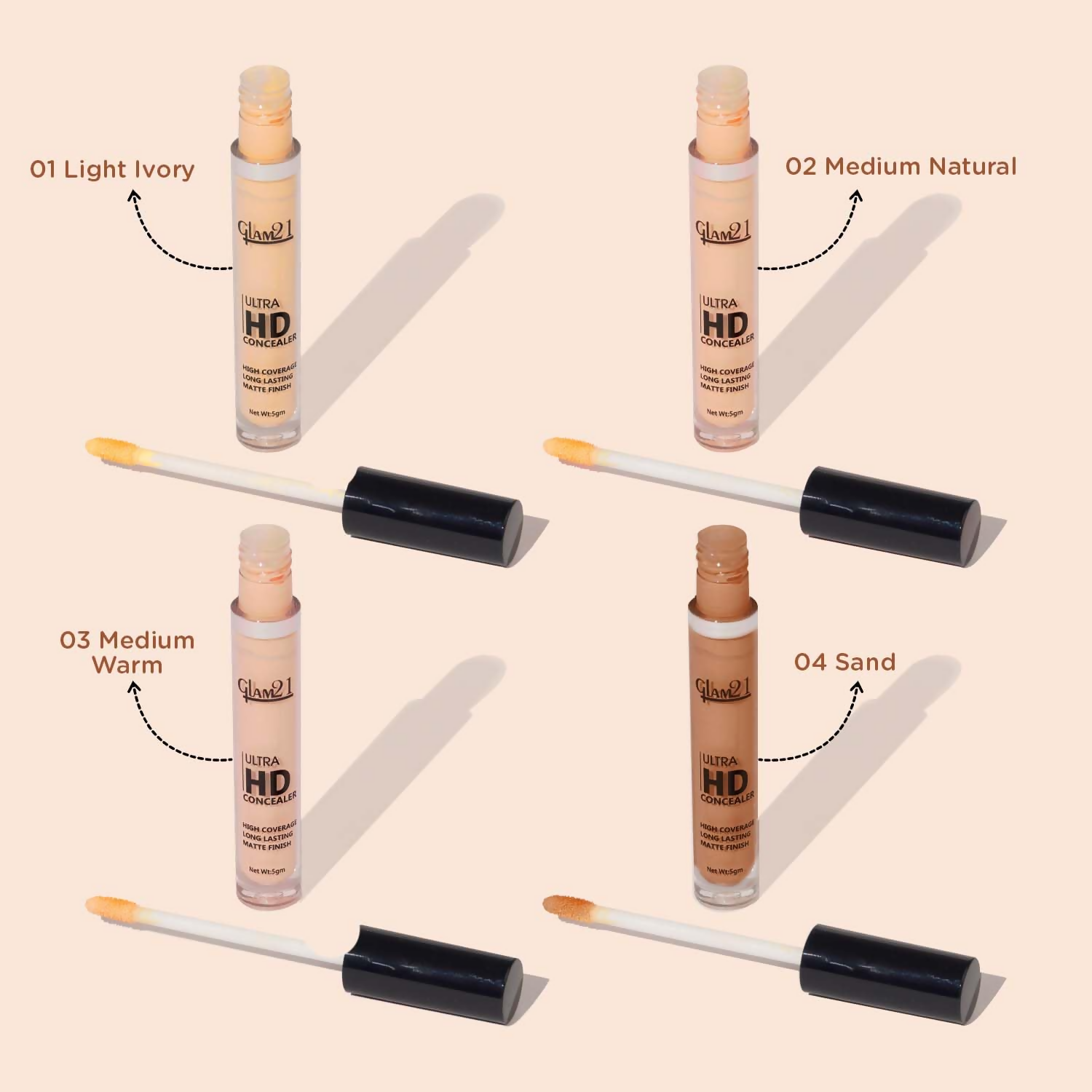 Glam21 Ultra HD Liquid Concealer for HD Finish - Light Ivory - Swadesiicart
