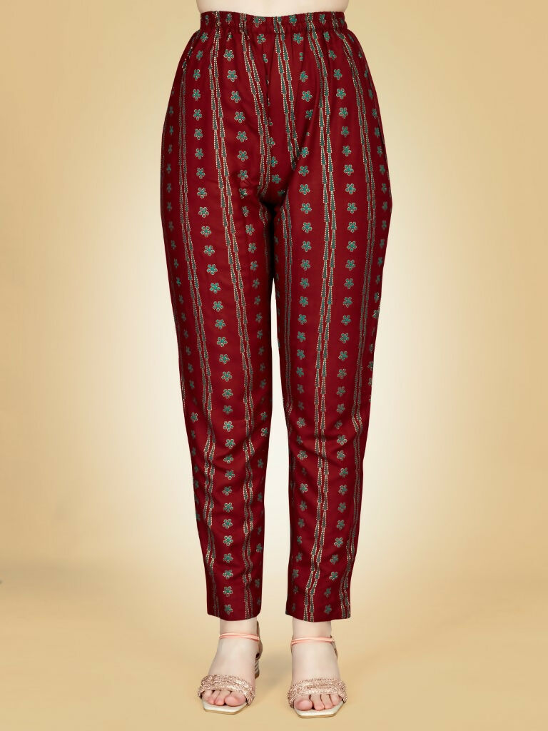 Jyoti Fashion Women's Maroon Viscose Rayon Embroidered Kurta Pant Set | Swadesiicart