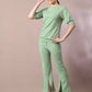 Myshka Women's Sea Green Solid Boat Neck Party Top With Trousers Co-ord set - Swadesiicart