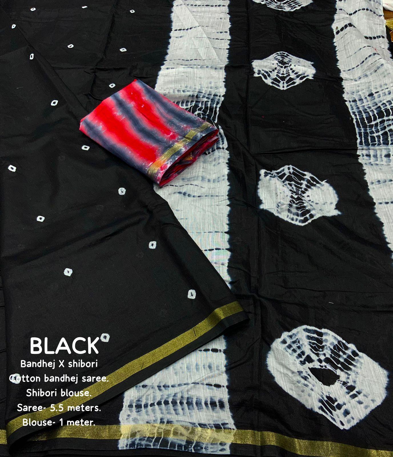 Black Chanderi Cotton Block Print Saree with Unstitched Blouse - Hiral Fashion | Swadesiicart