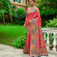 Vishnu Weaves Women's Red Banarasi Silk Kashmiri Woven Saree with Blouse - Swadesiicart