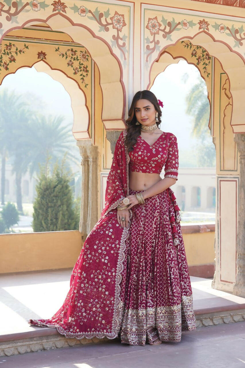 Lorenvalley Ranipink Pure Viscose Jacquard With Embroidered Sequins work Lehenga Choli | Swadesiicart