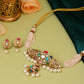 Ruby Raang Gold Polished Kundan Work Multi-Color Navratan Kundan Choker With Stud Earrings | Swadesiicart