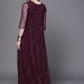 Ahalyaa Women Burgundy Polka Dots Fit & Flare Maxi Ethnic Dress | Swadesiicart