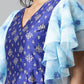 Ahalyaa Women Royal Blue Poly Silk Gold Paste Printed Dress | Swadesiicart