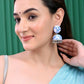 VOJ Set Of 2 Earrings- Blue Printed Jhumka With Black AD Studded Drop Earrings - Swadesiicart