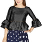 Aastha Fashion Women's Black Art Silk Bell Sleeves attire with Poly Cotton Lining Blouse
