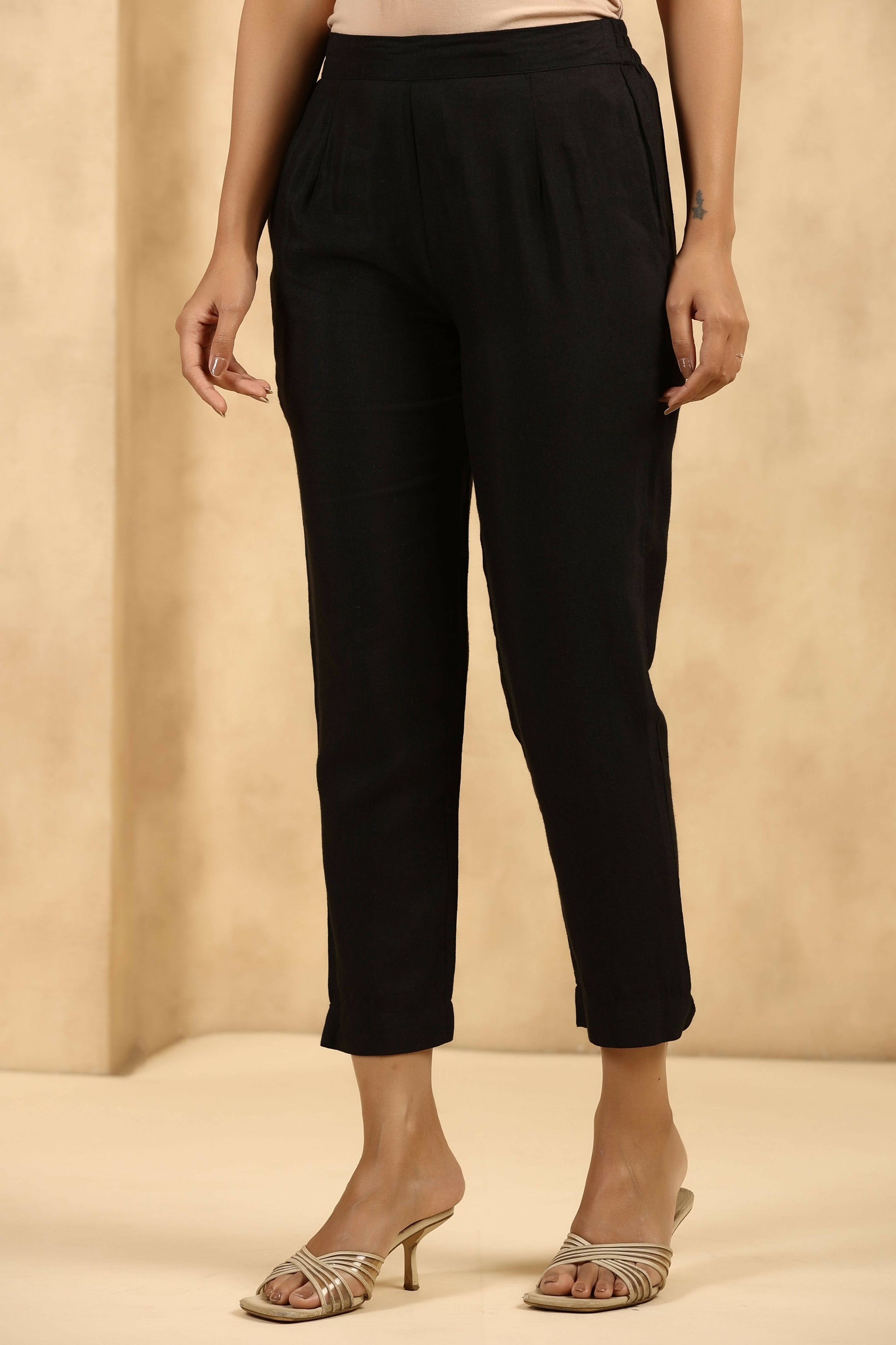 Juniper Women's Black Rayon Flex Solid Straight Pant | Swadesiicart